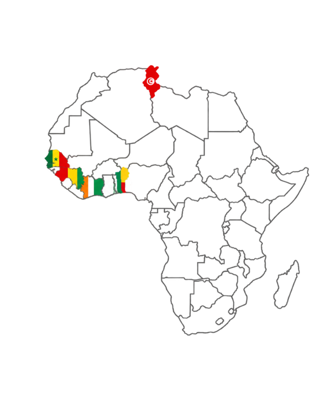 Carte des pays d'intervention de TASE en Afrique